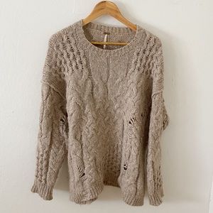Free People Distressed Cable Knit Sweater